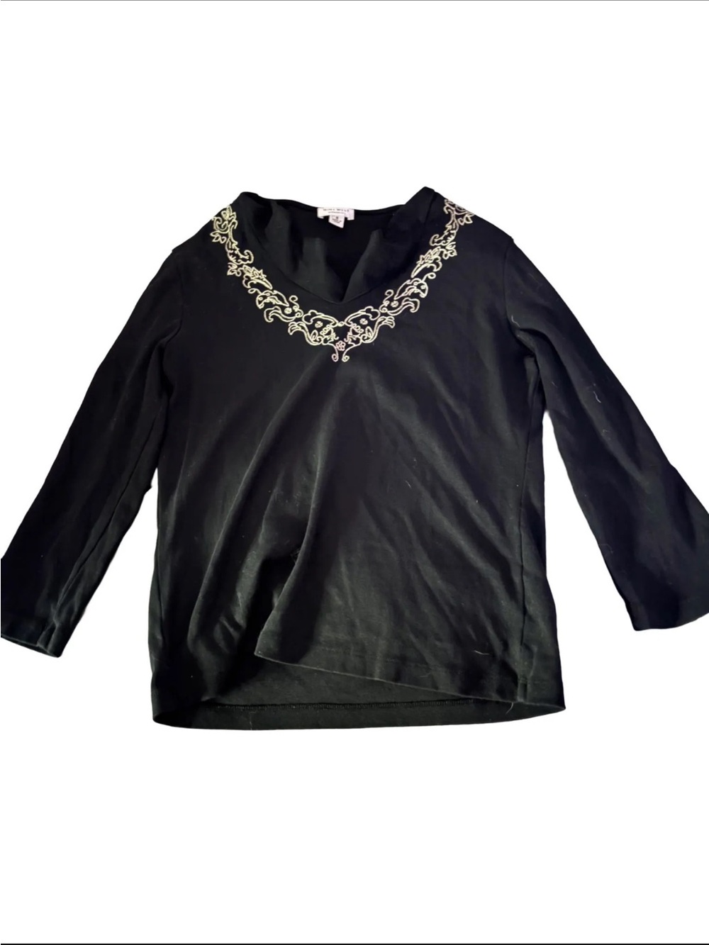 Nine West Black V-Neck Embroidered Long Sleeve